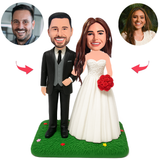 Brautpaar mit rotem Blumenstrauß Benutzerdefinierte Bobbleheads