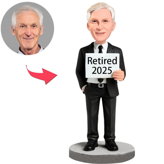 Ruhestand 2025 Geschäftsmann Kundenspezifische Bobbleheads mit graviertem Text