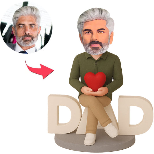 Mann Sitzt Auf Papa Und Hält Herz Benutzerdefinierte Wackelköpfe