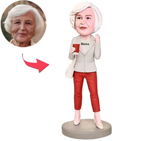 Mama Trägt Tasche Und Hält Tasse Benutzerdefinierter Bobbleheads