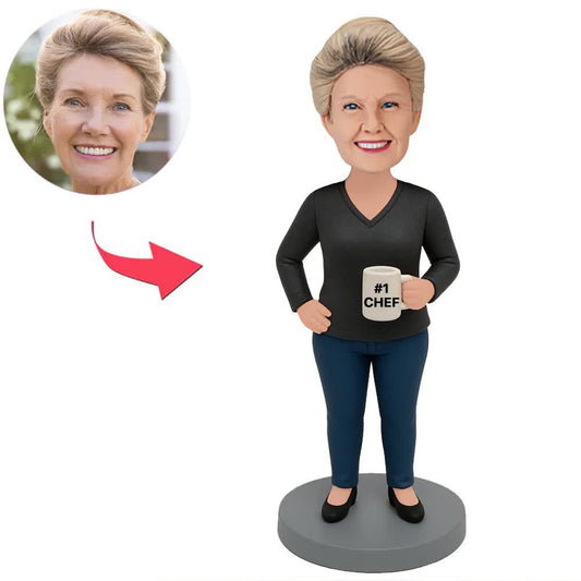 #1 Weibliche Chef in schwarzem Hemd Benutzerdefinierte Bobbleheads