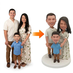 Vollständig anpassbare kundenspezifische Bobbleheads für 3 Personen mit graviertem Text