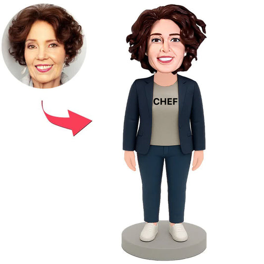 Weibliche Chef in dunkelblauem Anzug Benutzerdefinierte Bobbleheads