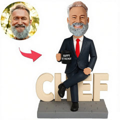 Fröhlicher Ruhestand Chef sitzend auf BOSS Benutzerdefinierte Bobbleheads