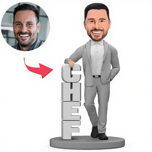 Chef in Grauem Anzug Benutzerdefinierte Bobbleheads