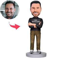 Kundenspezifischer Bobbleheads Schwarzer Kapuzenpullover Der beste Chef der Welt addieren Text