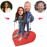 Herz Skifahren glückliches Paar Kundenspezifische Bobbleheads addieren Text