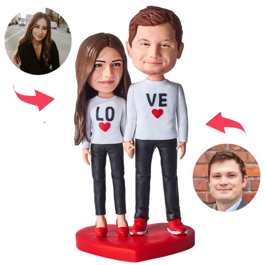 Liebes-Herz-glückliches Paar Kundenspezifische Bobbleheads addieren Text