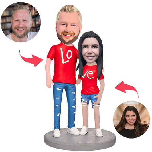 Liebes-Paar-tragende Paar-Hemden kundenspezifischer Bobblehead addieren Text