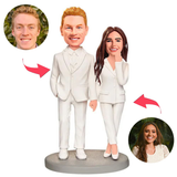 Weißer Anzug Geschäft Paar Kundenspezifische Bobbleheads mit eingraviertem Text