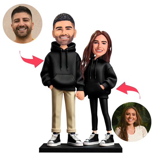 Schwarze Kapuzenpullover für Paare Kundenspezifische Bobbleheads
