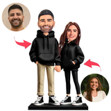 Schwarze Kapuzenpullover für Paare Kundenspezifische Bobbleheads