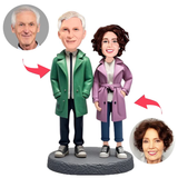 Mode Lässig Paar Tragen Langen Mantel Kundenspezifische Bobbleheads