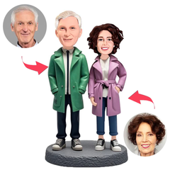 Mode Lässig Paar Tragen Langen Mantel Kundenspezifische Bobbleheads