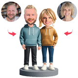 Modepaar trägt Kapuzenpullover Kundenspezifische Bobbleheads