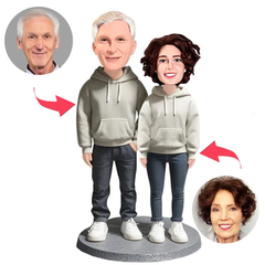 Altes Paar trägt Kapuzenpullover Kundenspezifische Bobbleheads