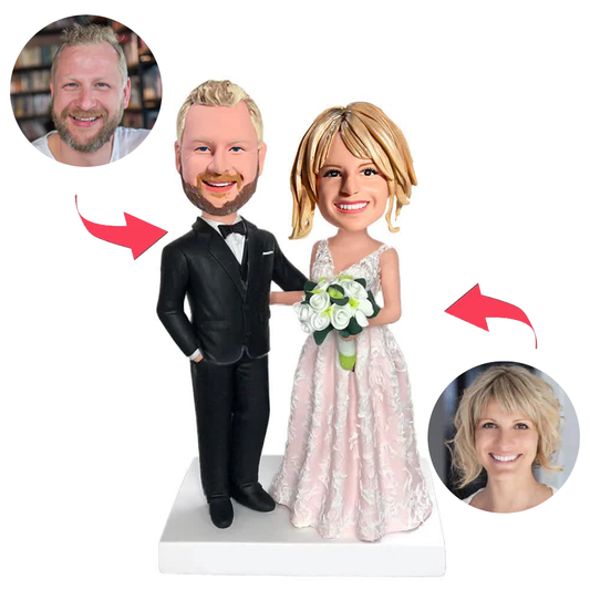 Paar in schwarzen Anzügen und Brautkleidern Benutzerdefinierte Bobbleheads