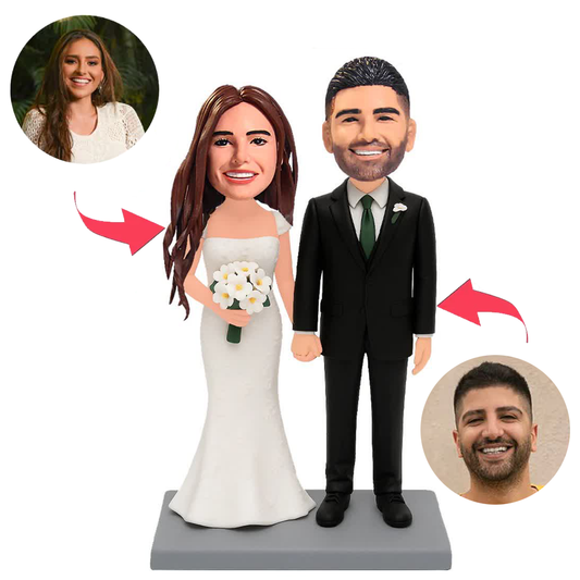 Paar in schwarzem Anzug und weißem Brautkleid Benutzerdefinierte Bobbleheads