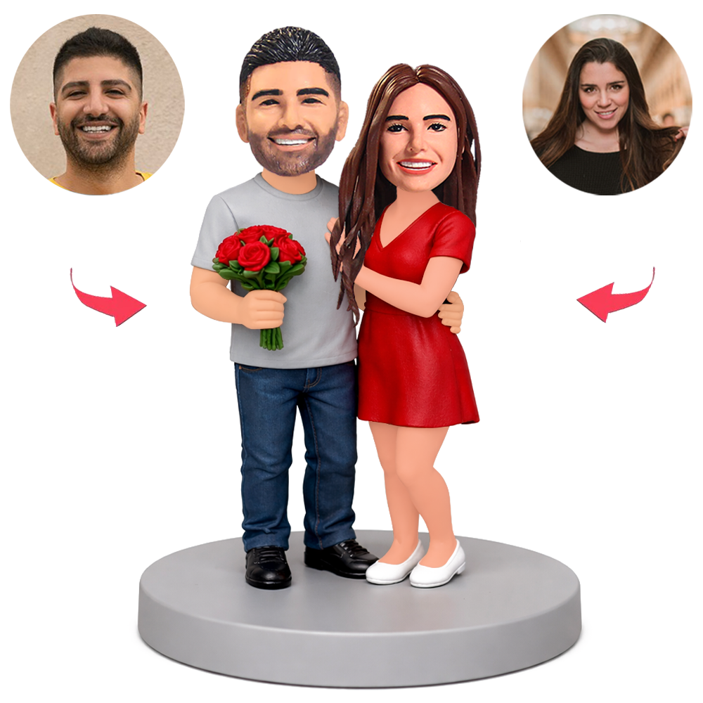 Glückliches Paar mit Blumen Benutzerdefinierte Bobbleheads