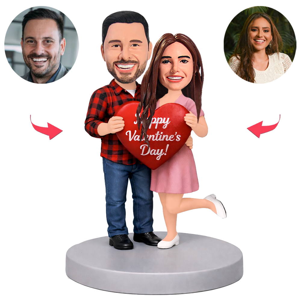 Paar hält rote Herzen Benutzerdefinierte Bobbleheads