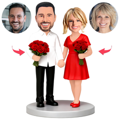 Paar hält Händchen und Blumen Benutzerdefinierte Bobbleheads