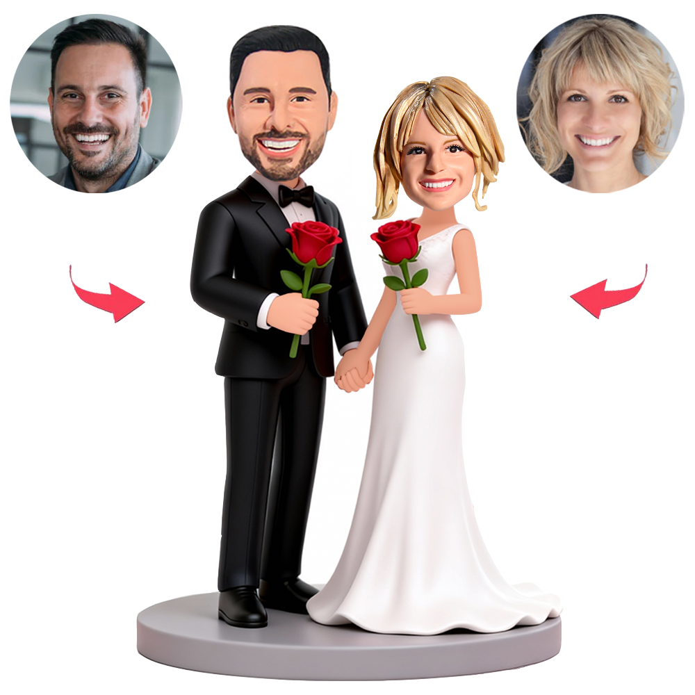 Süßes Paar hält eine Rose Benutzerdefinierte Bobbleheads