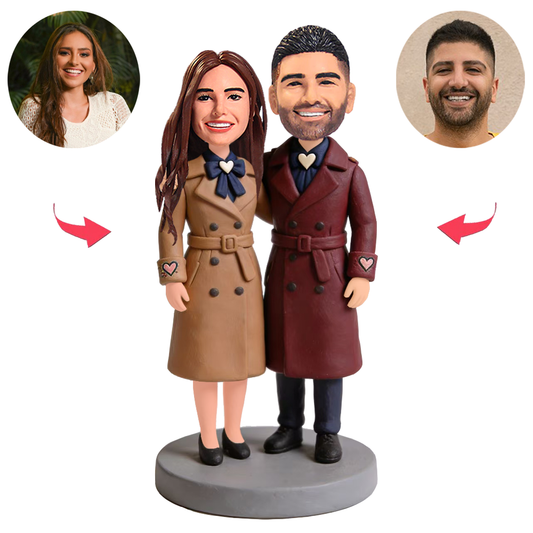 Stilvoller Trenchcoat für Paare Benutzerdefinierte Bobbleheads
