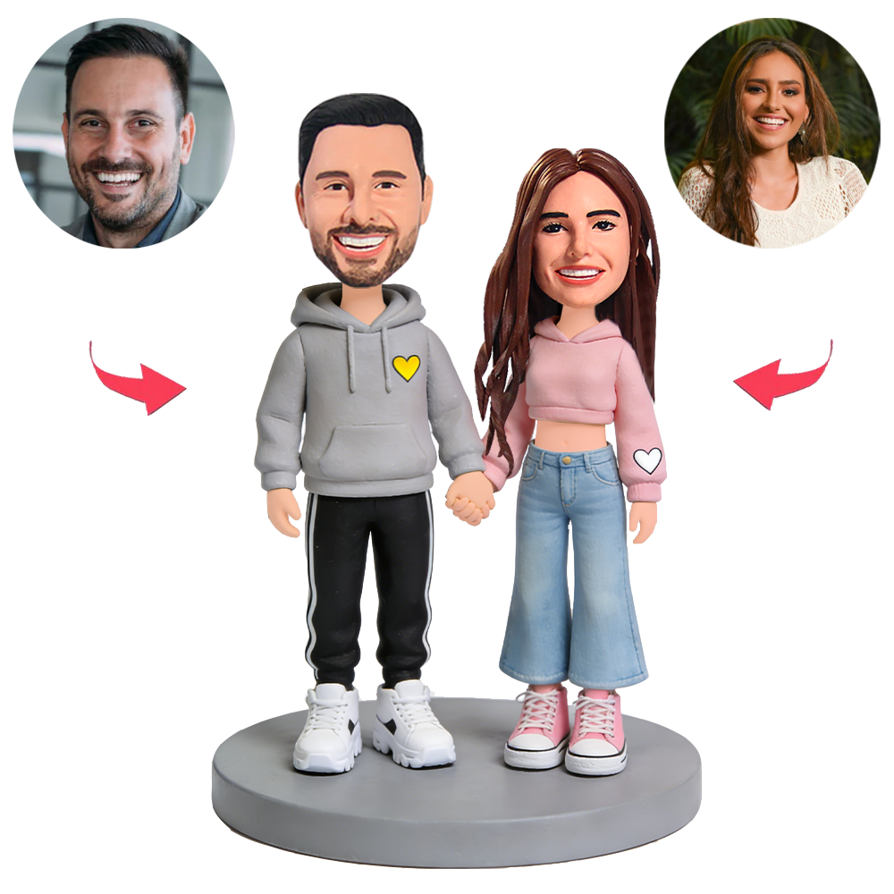 Paar in stylischen Kapuzenpullis Benutzerdefinierte Bobbleheads