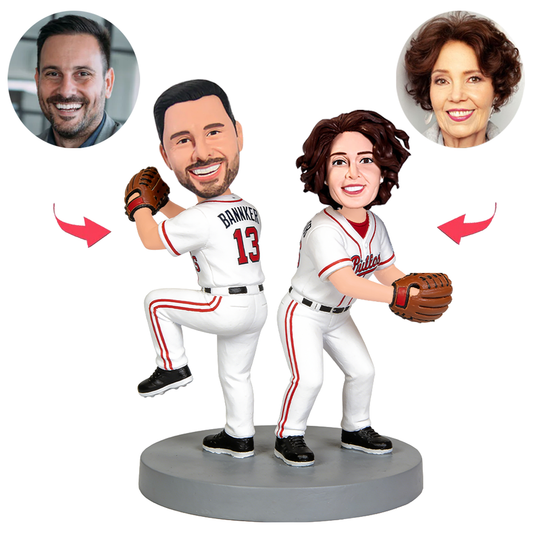 Baseball-Pärchen posiert beim Werfen Benutzerdefinierte Bobbleheads