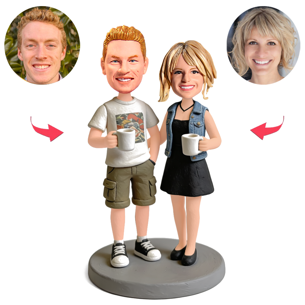 Sympathisches Paar mit Kaffeetassen Benutzerdefinierte Bobbleheads