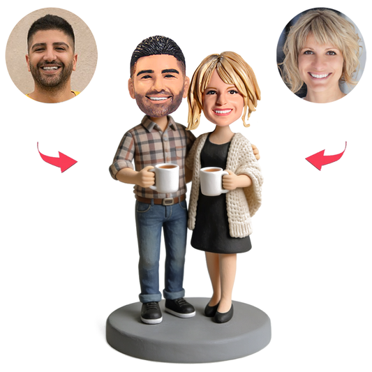Vertrautes Pärchen hält Kaffeetassen Benutzerdefinierte Bobbleheads