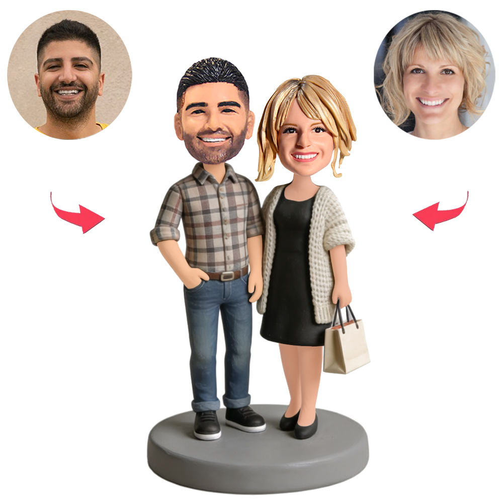 Paar trägt Einkaufstaschen Benutzerdefinierte Bobbleheads