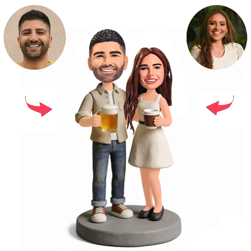 Paar hält lässig Getränke in der Hand Benutzerdefinierte Bobbleheads