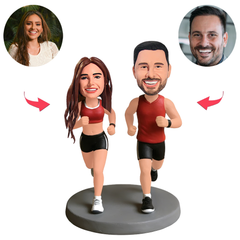 Paar in roter Sportbekleidung beim Laufen Benutzerdefinierte Bobbleheads