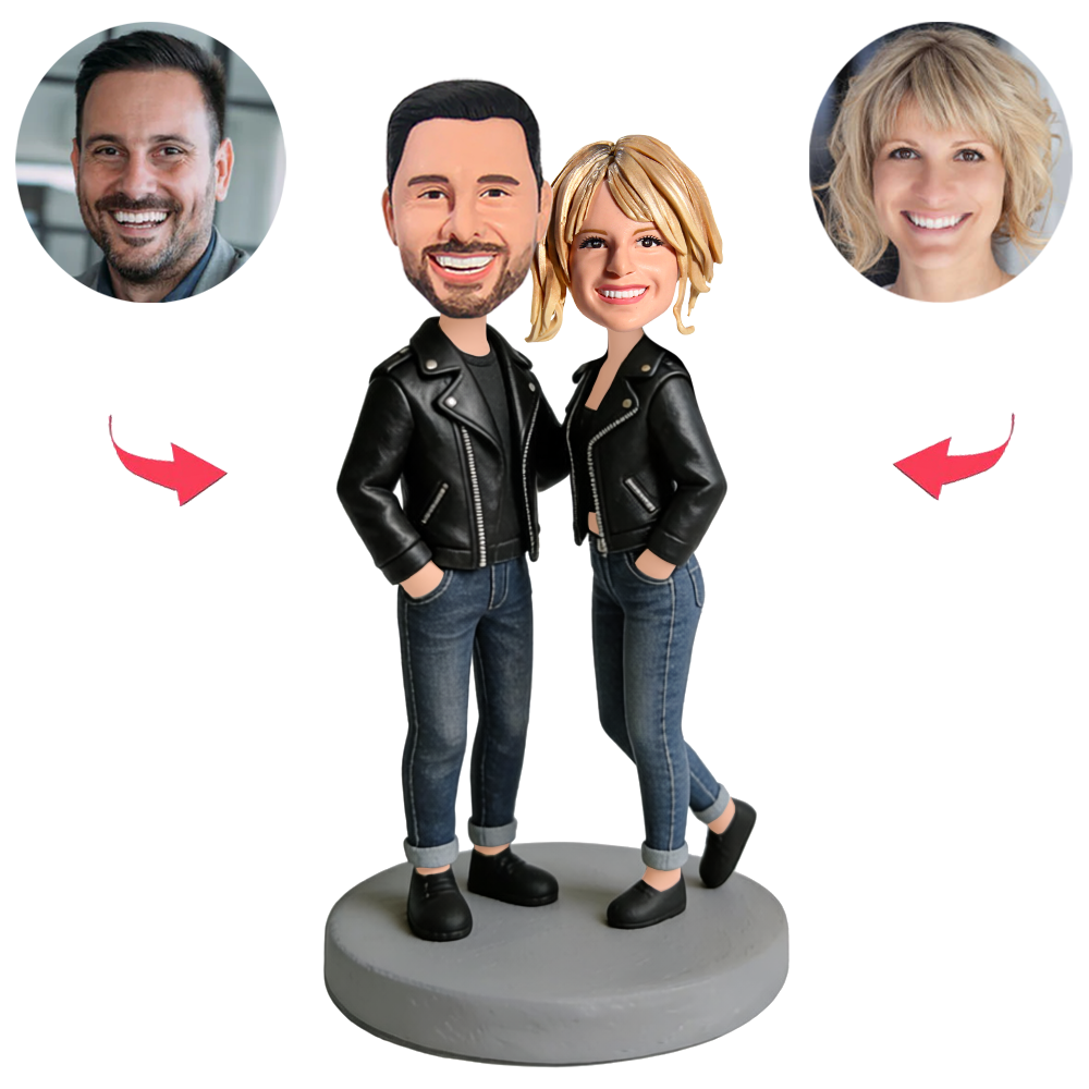 Coole Lederjacken für Paare Benutzerdefinierte Bobbleheads