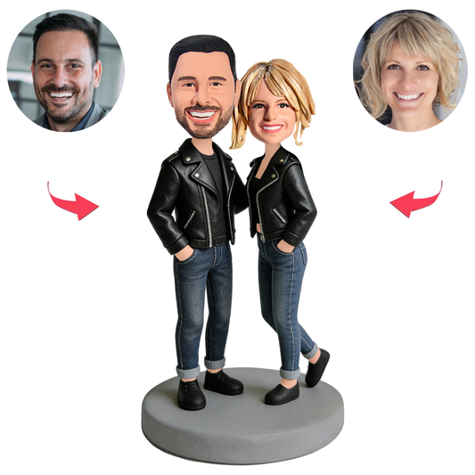 Coole Lederjacken für Paare Benutzerdefinierte Bobbleheads