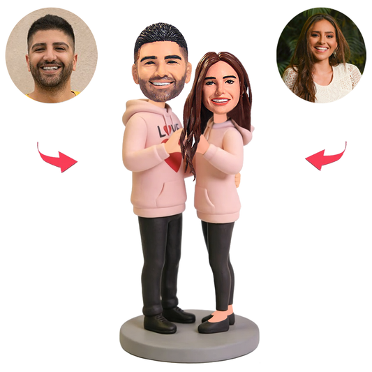Paar in rosa Kapuzenpullis Benutzerdefinierte Bobbleheads