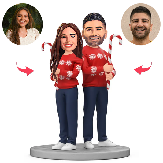 Paare mit Weihnachtsstöcken Benutzerdefinierte Bobbleheads