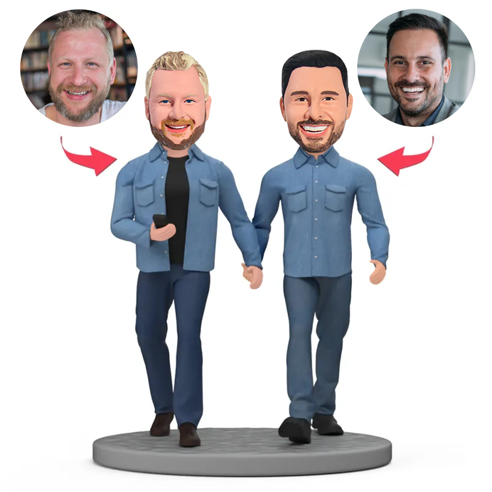 Paar-Set in Blau Benutzerdefinierte Bobbleheads