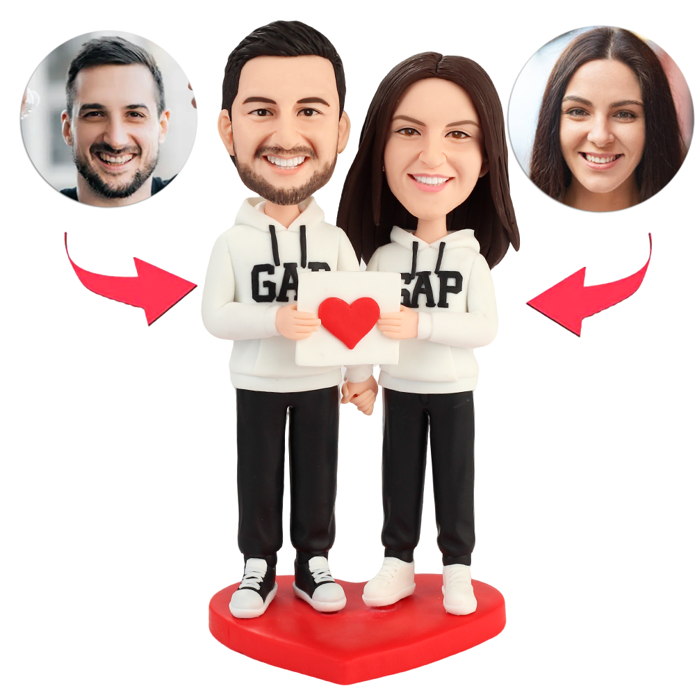 Paar trägt Gap-Hoodies Benutzerdefinierte Bobbleheads