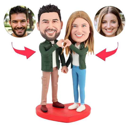 Paar in grünen Jacken Benutzerdefinierte Bobbleheads