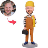Elektriker hält Draht Kundenspezifische Bobbleheads mit graviertem Text  Tragen Sie einen Schutzhelm