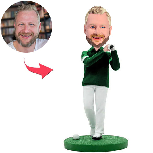 Mann spielt Golf Kundenspezifische Bobbleheads mit graviertem Text