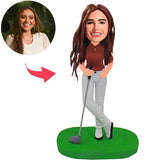 Weiblicher Golfspieler Kundenspezifische Bobbleheads mit graviertem Text