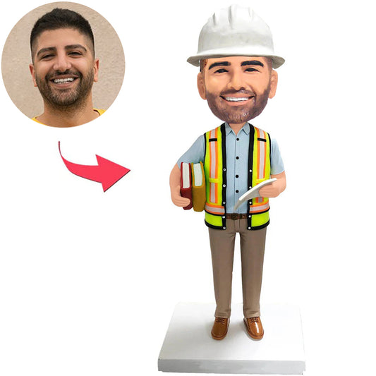 Ingenieur-Holdingbuch Kundenspezifische Bobbleheads mit graviertem Text Tragen Sie einen Schutzhelm