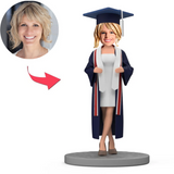 Glücklich Abschluss Schönes Mädchen Tträgt Bachelor Cap Benutzerdefinierte Bobbleheads