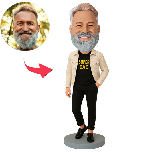 Super Papa in Beiger Jacke Benutzerdefinierte Wackelköpfe