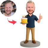 Mann mit Geburtstagstorte Benutzerdefinierte Bobbleheads