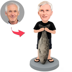 Mann in schwarzen Pantoffeln mit großem Fisch Benutzerdefinierte Bobbleheads