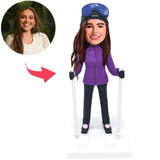 Lila Kleidung Skifahren Frau Kundenspezifische Bobbleheads addieren Text Kommt mit Skibrille